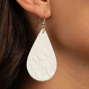 White Leather Floral Design Women's Fashion Earrings